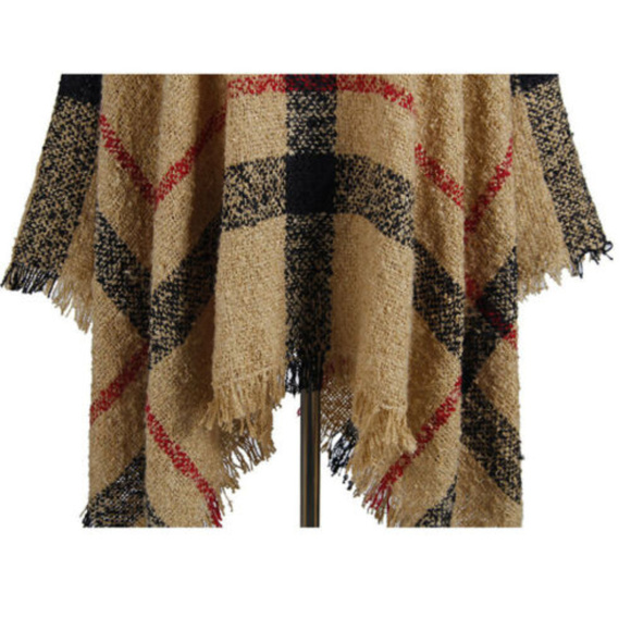Plaid Poncho Sweater with Turtle Neck ONE SIZE - Picture 3 of 4